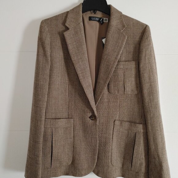 Ralph Lauren Tan Houndstooth Blazer - Picture 1 of 11